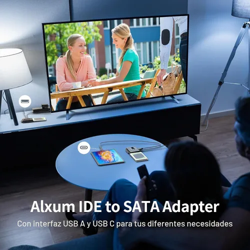 Vista 6 de Alxum IDE a SATA Adaptador USBC Lector de Disco Duro Externo con Fuente de Alimentación USB 3.0 5Gbps IDE Enclosure,Recovery Converter for