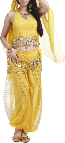 Vista 3 de Bellylady Gold Coins - Bufanda de cadera para danza del vientre, cinturón de baile al por mayor y pulsera gitana