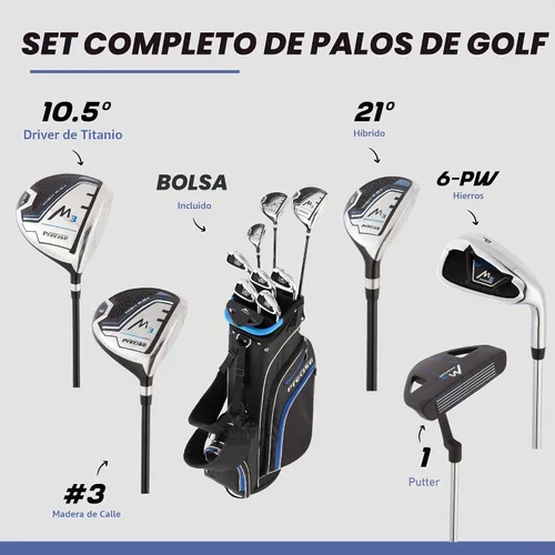 Vista 2 de Precise M3 - Juego de golf de 14 piezas para hombre – Driver de 460cc, Madera, Híbrido, Hierros 6-PW, Putter, Bolsa con Soporte, 3 Fundas