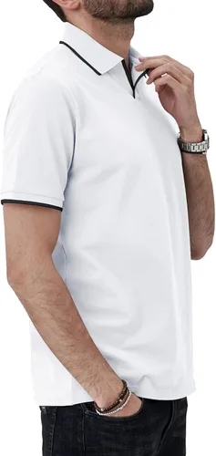 Vista 3 de Aiyino Polo de manga corta para hombre, estilo casual, ajustado, cuello en V, diseño básico, de algodón