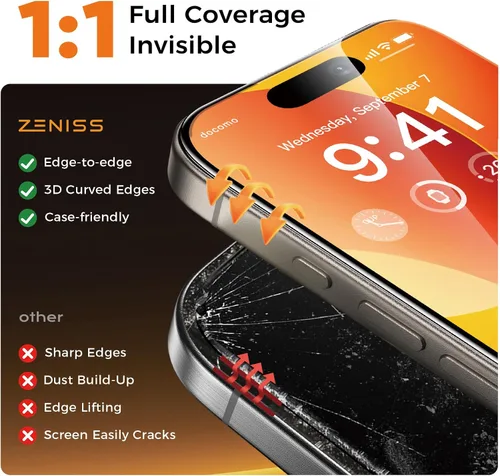 Vista 4 de NeverBreak Dureza 9H+ para iPhone 15 Pro Protector de Pantalla 12FT Protección de Grado Militar (Resistencia a Arañazos, Rompimiento, Caídas) 15 Pro
