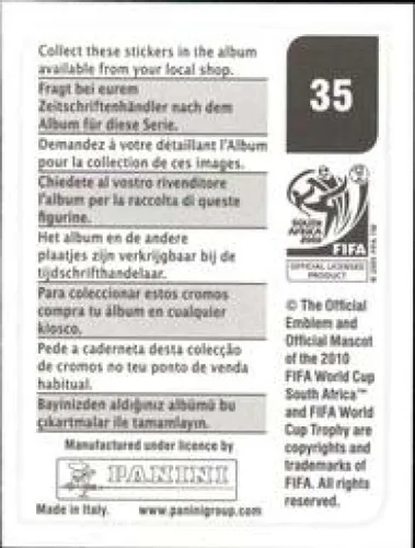 Vista 2 de Pegatinas de la Copa Mundial de la FIFA de Panini 2010 #35 Matthew Booth Sudáfrica - Adhesivo oficial de álbum de fútbol (2 pulgadas x 1.5 pulgadas)