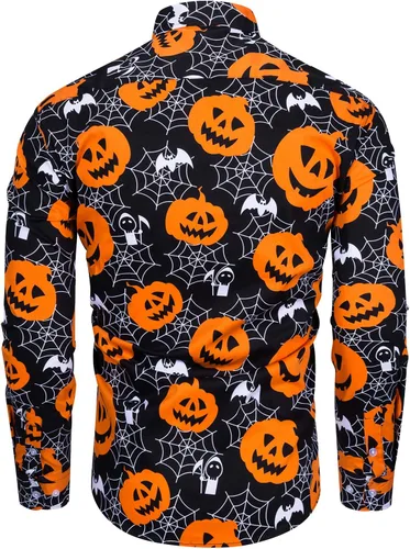 Vista 2 de fohemr Camisa divertida de Halloween para hombre, diseño de calabaza fea, manga larga, casual, con botones, disfraz de adulto para fiesta