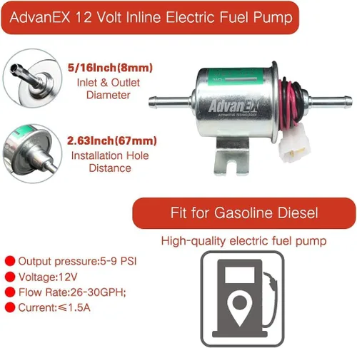 Vista 2 de Bomba de combustible eléctrica de 12 V universal de baja presión 5-9 PSI gasolina diésel en línea de metal sólido compatible con carburador HEP-02A