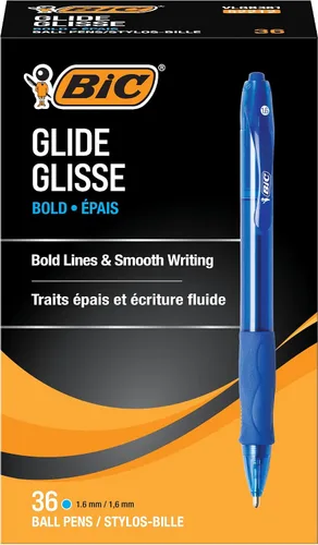 Vista 10 de BIC Glide Bolígrafos de punta gruesa azul, punta gruesa (1.6 mm), paquete de 4 unidades, bolígrafos retráctiles de punta redonda con cómodo agarre