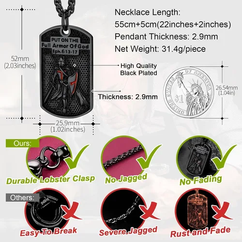 Vista 6 de FaithHeart Collar de sello de caballeros templarios, joyería de Cristo compañeros soldados para hombres y mujeres con delicado embalaje de regalo