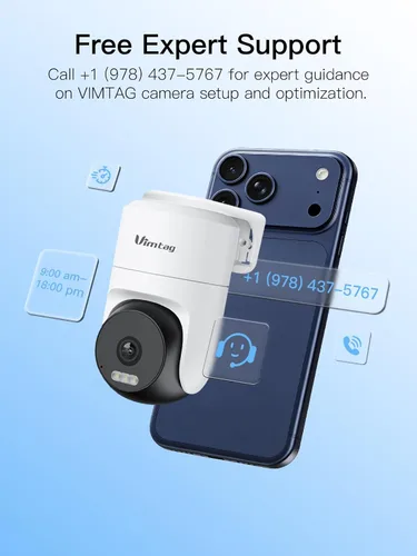 Vista 17 de VIMTAG 2.5K Pan/Tilt Cámara de seguridad para exteriores con cable para el hogar, WiFi de doble banda