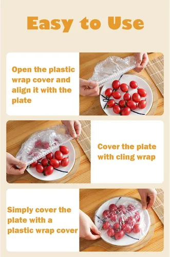 Vista 8 de 200 bolsas de conservación de frescos, bolsas de plástico elásticas para sellar alimentos con borde elástico, tapas ajustables elásticas Transparente