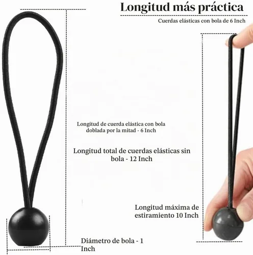 Vista 4 de Cuerdas elásticas de bolas de 6 pulgadas, correas de lona de látex natural