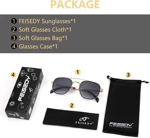 Vista 31 de FEISEDY Gafas de sol Aviador Hombres Mujeres 70s Gafas de sol Cuadrado Marco UV400 Protección B2953