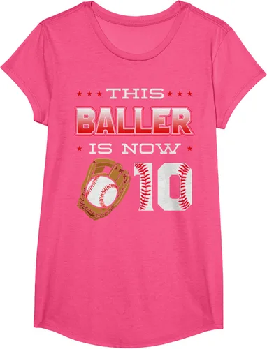 Vista 19 de This Baller Is Now 10 - Camiseta de béisbol para fiesta temática de cumpleaños número 10, Negro
