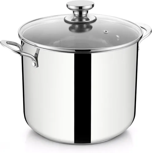 Vista 8 de E-far Olla de 6 Cuartos, Olla de Cocina de Acero Inoxidable de Tres Capas con Tapa de Vidrio y Asas Remachadas, Olla de Metal para Pasta y Sopa