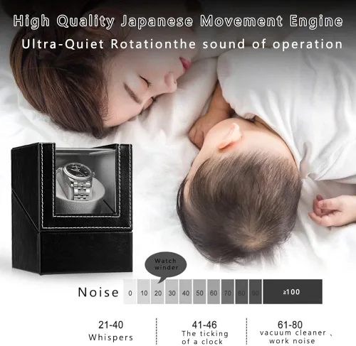 Vista 2 de Automatic Single Watch Winder with Quiet Japanese Motor,AC Adapter or Battery Powered,Premium Leather Exterior and Soft Flexible Watch Pillows for