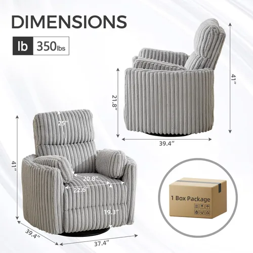 Vista 3 de Mecedora eléctrica giratoria con asiento basculante y reclinable Comfort Stretch para cuarto de bebé con 2 almohadas, silla reclinable eléctrica
