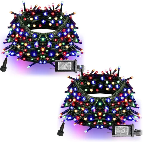 Vista 12 de Dazzle Bright - Guirnalda de luces de Navidad para exteriores, 1000 luces LED de 328 pies, enchufe de luz de hada con control remoto, 8 modos