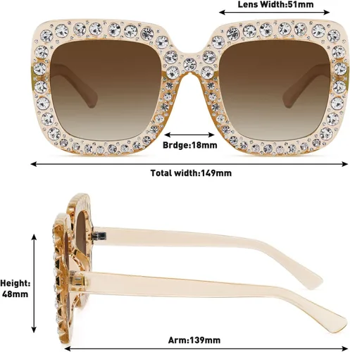 Vista 4 de MEETSUN Elton Square Rhinestone Sunglasses Oversized Bling for Women with Diamond Frames 70s Retro for Beach & Disco