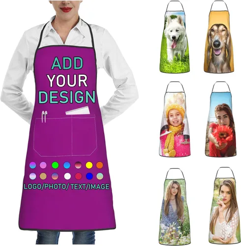 Vista 39 de Delantal personalizado con 2 bolsillos, personalizable con nombre, texto, logotipo, foto, cocina, horneado, delantal de cocina para mujeres y hombres
