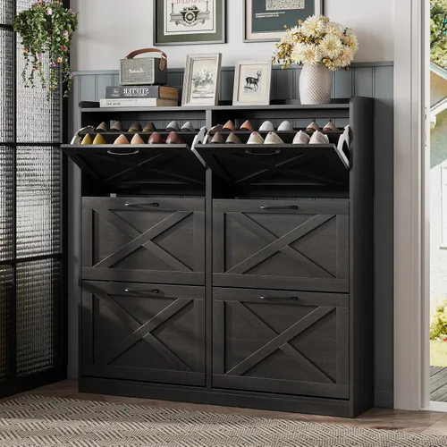 Vista 21 de Maupvit Gabinete de almacenamiento para zapatos con 2 cajones abatibles, organizador independiente con patas de metal para entrada, gabinete Beige