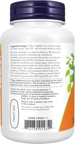 Vista 3 de NOW Suplementos, Garcinia (Garcinia Cambogia) 1,000 mg, Metabolismo Saludable*, Pérdida de peso, 120 Tabletas