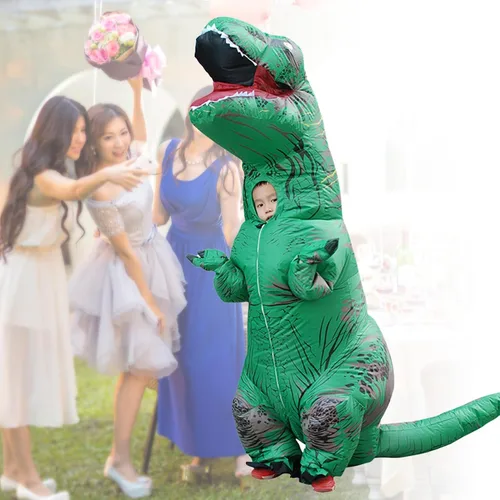 Vista 3 de Disfraz inflable de dinosaurio, impermeable con impresión clara para cosplay divertido (verde)