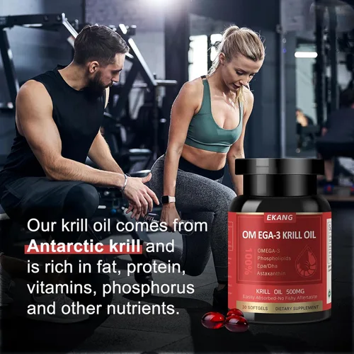 Vista 3 de Aceite de krill antártico 500 mg con omega-3, EPA, DHA y astaxantina y fosfolípidos, sin sabor a pescado, suplemento dietético para articulaciones