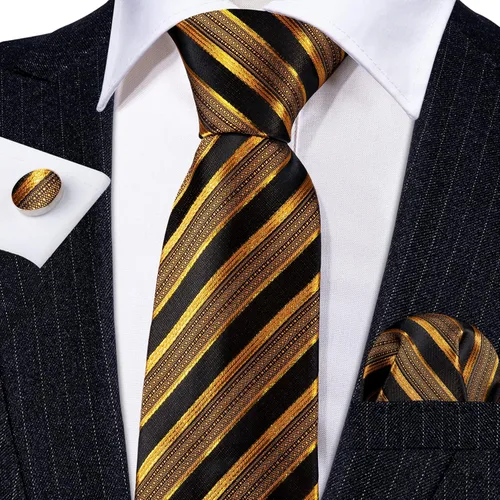 Vista 133 de Barry.Wang Juego de corbatas para hombre, corbata de seda a rayas, tejido a cuadros, gemelos formales, negocios, boda