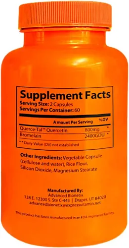 Vista 6 de Advanced Bionetix Querce-Tal™ Quercetina + Bromelina 120 cápsulas vegetales Biodisponibilidad de absorción mejorada de alta potencia. Soporta