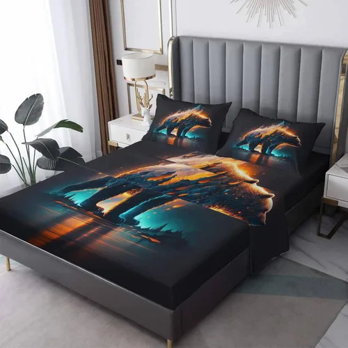 Vista 21 de Juego de sábanas de tamaño individual, sábanas de oso – Sábanas y fundas de almohada de microfibra de 3 piezas, juego de sábanas con patrones de Aa