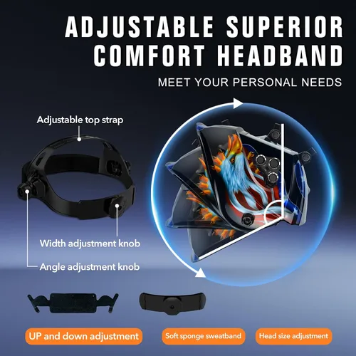Vista 7 de TRQWH Welding Helmet Auto Darkening Large Viewing True Color Solar Powered Welding Mask with 4 Arc Sensor Adjustable Wide Shade Range 4~5-8/9-13
