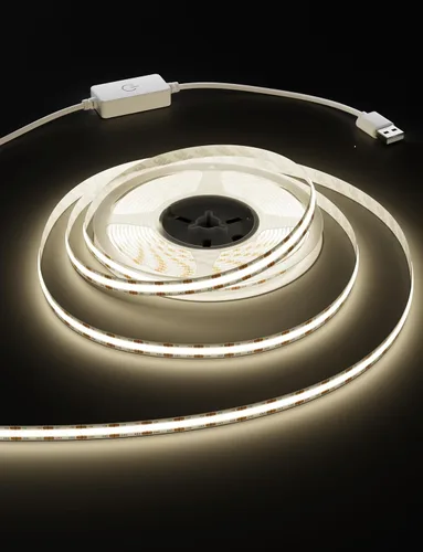 Vista 8 de MIWISE Tira de luces LED USB 5V, tira de luz LED COB súper brillante de 2700K blanco cálido con interruptor regulador táctil, cinta de luz regulable