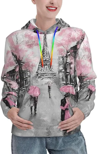 Vista 4 de Sudadera con capucha para mujer, Torre Eiffel y Amante de París para mujeres y niñas