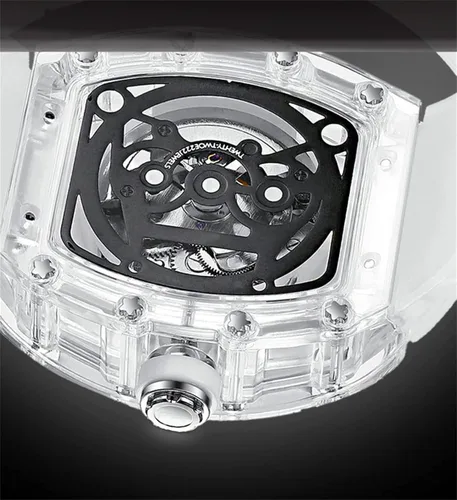 Vista 4 de Reloj mecánico automático transparente hueco, resistente al agua, estilo barril de vino