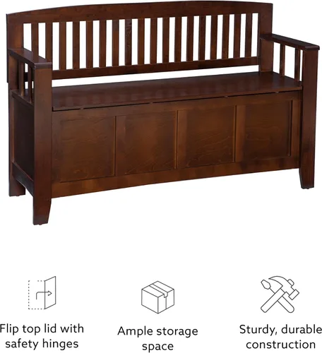 Vista 19 de Linon Home Dcor Linon Home Decor Cynthia - Banco de almacenamiento, 50 pulgadas de ancho x 17.25 pulgadas de profundidad x 32 pulgadas de alto, nogal