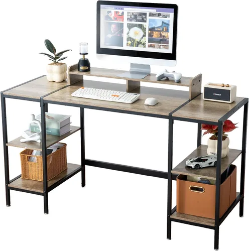 Vista 10 de Escritorio para computadora de 55 pulgadas con estante de almacenamiento - Rosa, ideal para dormitorios, espacios pequeños y oficinas en casa