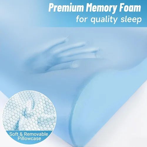 Vista 3 de Almohada cervical ergonómica para dormir, tamaño Queen azul Memory Foam Bed Pillow for Side Back Stomach Sleepers, Contour Fit Neck Pillow for