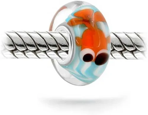 Vista 2 de Bling Jewelry Cartoon Nautical Blue Fish Bowl Whale Ocean Vacation Travel Murano Glass .925 Sterling Silver Spacer Bead Fits European Charm Bracelet