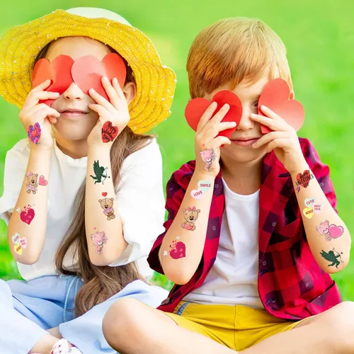 Vista 6 de ArtCreativity Tatuajes individuales con purpurina de San Valentín para niños, paquete de 144 unidades, 2 pulgadas, no tóxicos, precortados