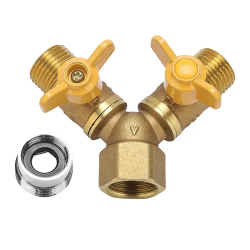 Vista 6 de Adaptador de grifo G1/2 de 2 vías con interruptor de válvula de cobre, separador de agua, conector de grifo para lavadora