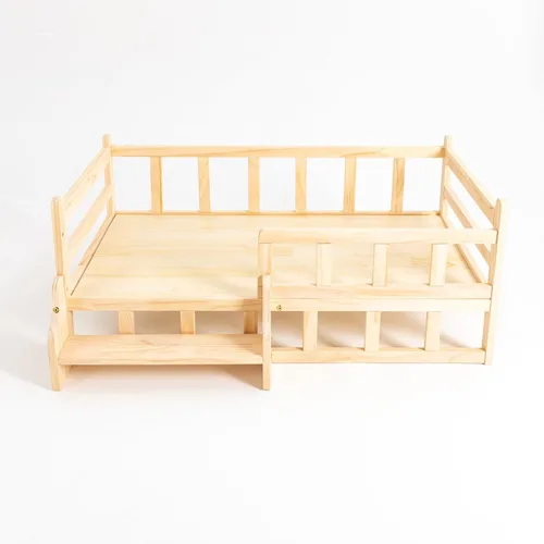 Vista 2 de Cama elevada de madera para mascotas con rieles, marco de cama de madera maciza para gatos, uso en interiores, grande, 37.8 x 22.1 pulgadas