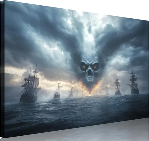 Vista 19 de TutuBeer 3 Piezas Arte de Pared Batalla Naval Barco Imagen Barco Pirata Velero Póster Barco Pirata Azul en Llamas Imagen Impresa en Lienzo Póster
