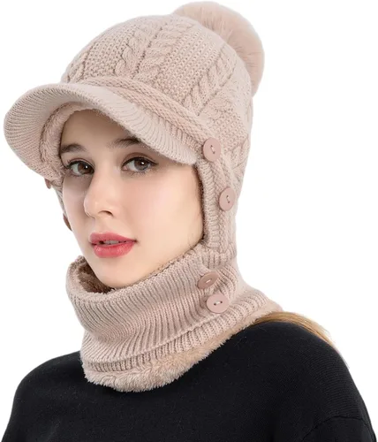 Vista 8 de HUAMULAN Gorro de invierno de una pieza para mujer, pasamontañas de forro polar, pasamontañas, máscara facial, bufanda, orejeras, esquí, nieve