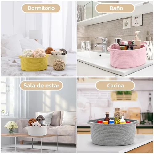 Vista 5 de Happyiren Linda Cesta Tejida para Regalo – Cesta de Regalo Vacía Beige para Guardería, Regalos de Fiesta de Bebé, Cumpleaños, Boda, Cestas Boo