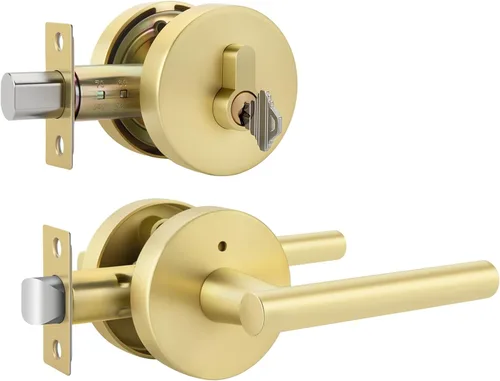Vista 41 de Goldenwarm Juego de cerraduras negras para puerta exterior con cerrojo, aleación de zinc con llave igual con cerrojo de seguridad, manija de puerta