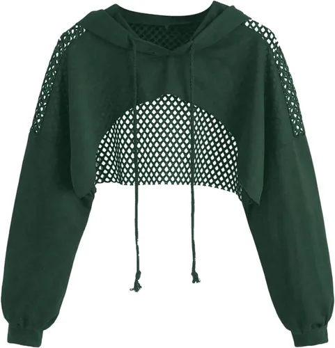 Vista 16 de SweatyRocks - Sudadera de manga larga, informal, corta, con diseño de abertura frontal, para mujer Negro sólido