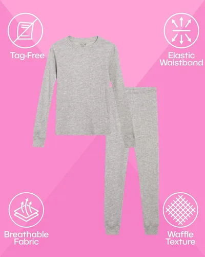 Vista 2 de Rene Rofe Girls' Thermal Underwear Set - 2 Piece Waffle Knit Top and Long Johns (2T-16)