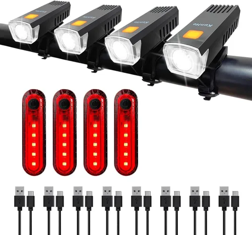 Vista 9 de Kunhe Luces de bicicleta recargables USB-C delanteras y traseras (2 o 4 o 10 o 20 paquetes) conducción nocturna para niños y adultos, 3 modos