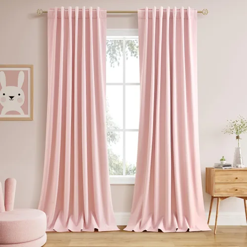Vista 58 de Nanspring Cortinas de lino 100% opacas para dormitorio, 96 pulgadas de largo, con pestaña trasera, bolsillo para barra, aislamiento térmico, cortina