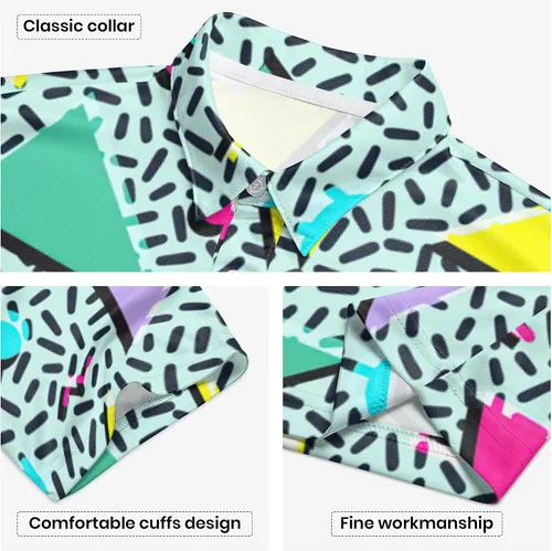 Vista 129 de Camisa de golf de los años 80 para hombre, ajuste seco, manga corta, estampada, divertidas, camisas de golf de los años 90 para hombre