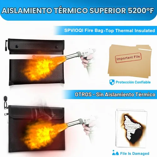 Vista 2 de Bolsa de Documentos Ignífuga Mejorada de 5200°F - Bolsa Ignífuga con Cremallera, Aislada Térmica, Tira Reflectante para Encontrar Rápidamente Negro