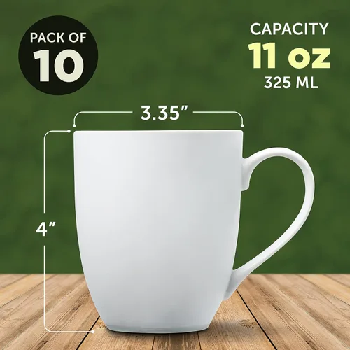 Vista 5 de DISCOUNT PROMOS Juego de 10 tazas de porcelana vitrificada Bistro, 11 oz. - Gres, café, té, blanco